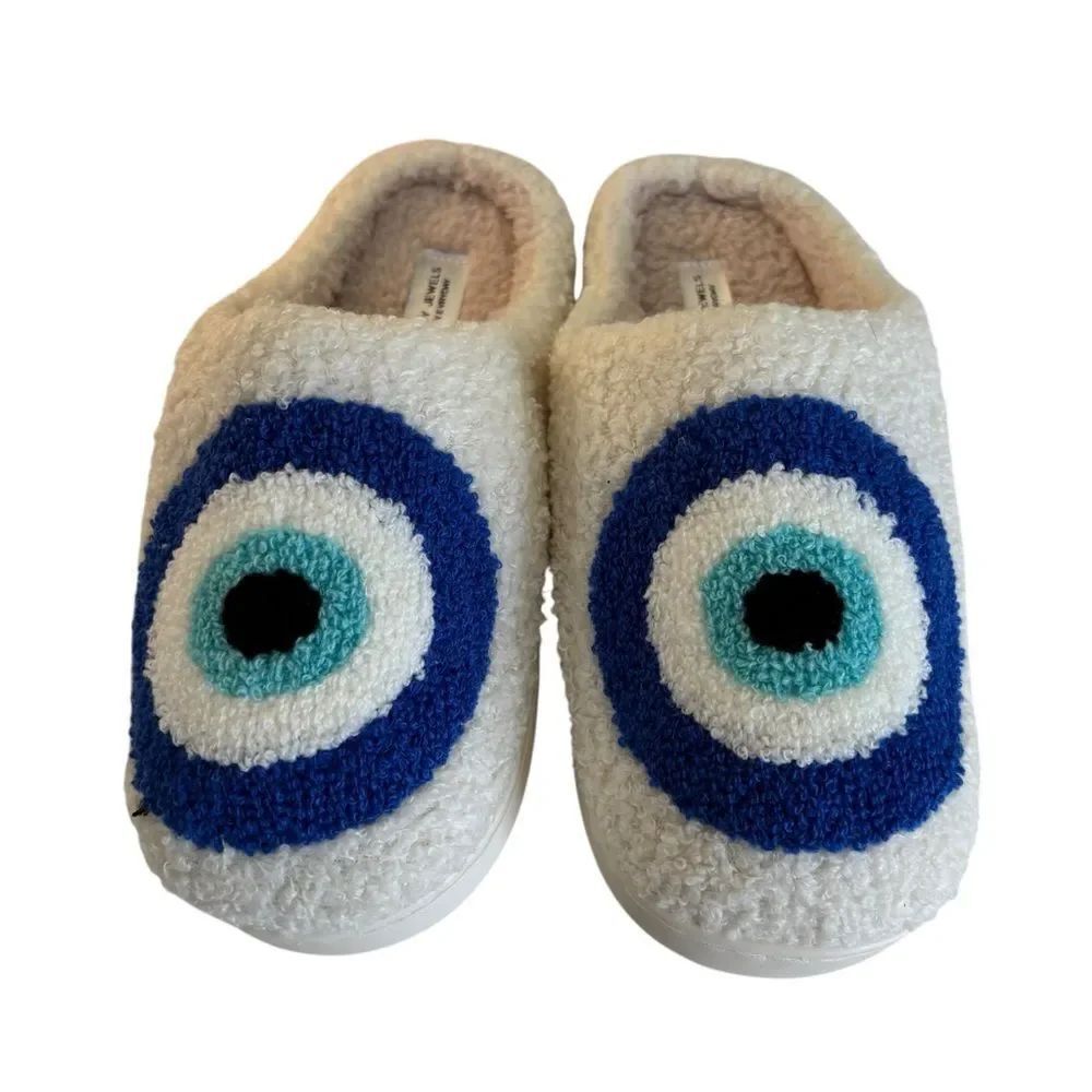 Cute & Comfy Evil Eye Slippers in Ladies Medium.